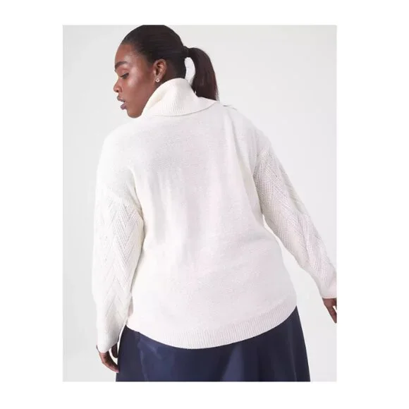 LANE BRYANT NWT Size 14/16 Cream Classic Long-Sleeve Cowl-Neck Textured Pullover - Picture 2 of 3